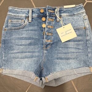 Just Black High-Rise Button Down Cuffed Medium Denim Shorts